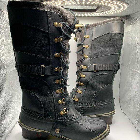 Sorel Conquest Carly Black Leather Winter Boots Style NL2033-010 Womens Size 7 - Picture 8 of 10